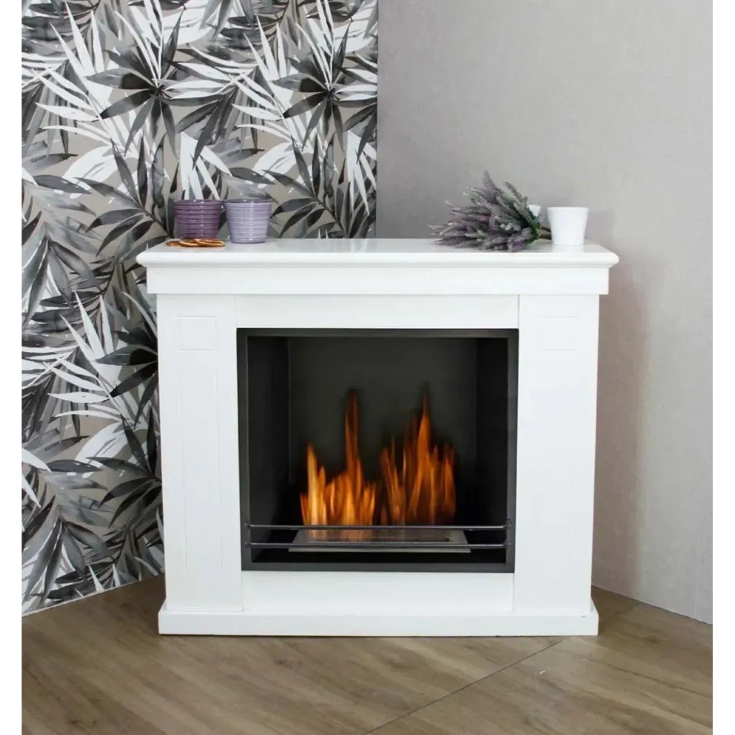 Camino bioetanolo da pavimento Raffaello in legno 1,7 l - 3 kW/h bianco