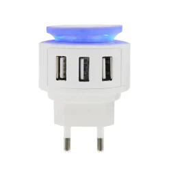 Caricabatterie universale da rete con 3 Usb e luce led notturna bianco