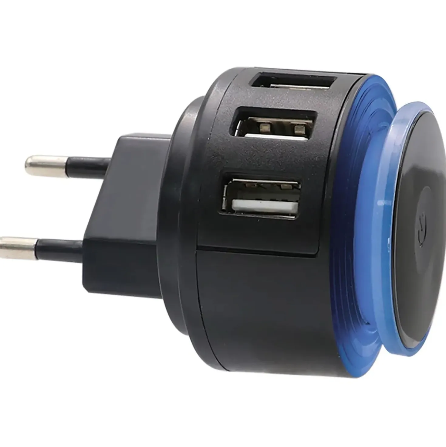 Caricabatterie universale da rete con 3 Usb e luce led notturna nero