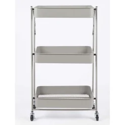 Carrello pieghevole in metallo con 3 cestelli e ruote 45x29 cm H 77 cm