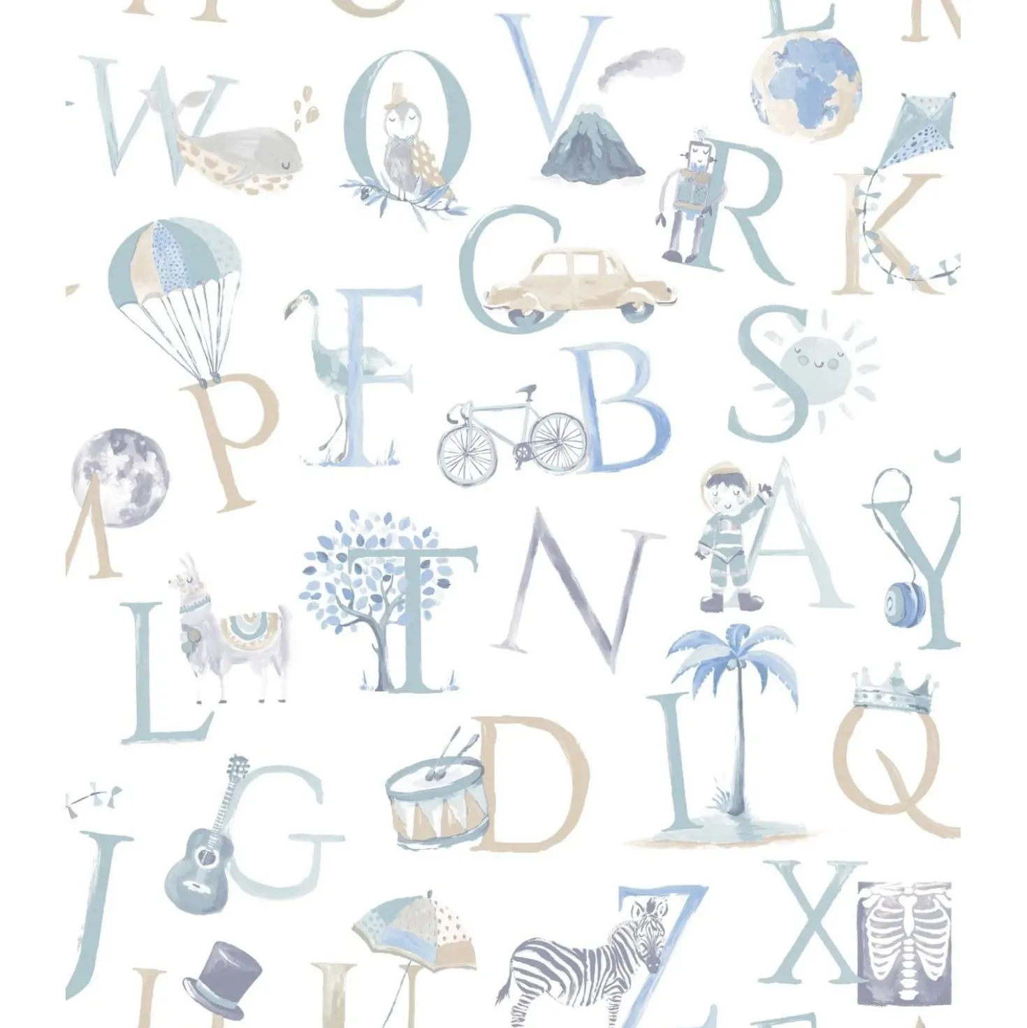 Carta da parati decorativa lettere blu