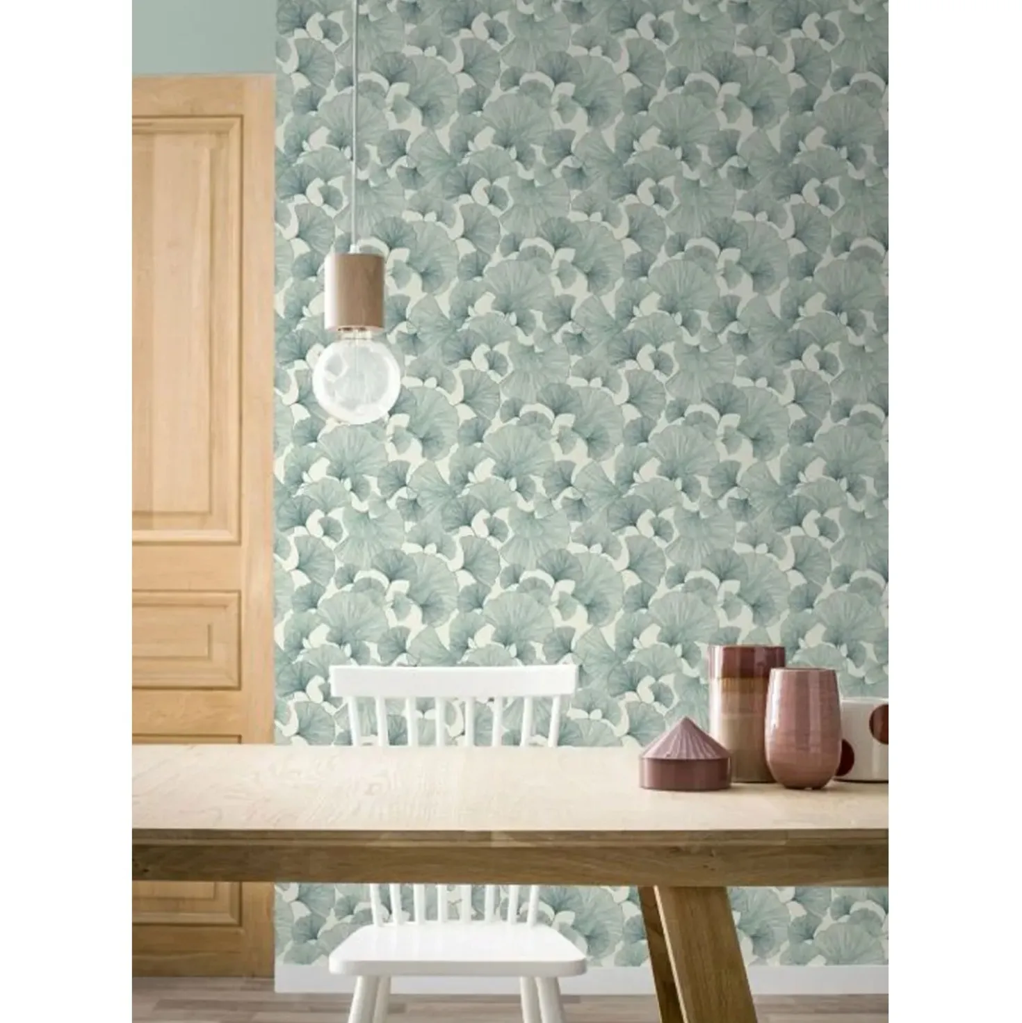 Carta da parati decorativa ginko verde scuro