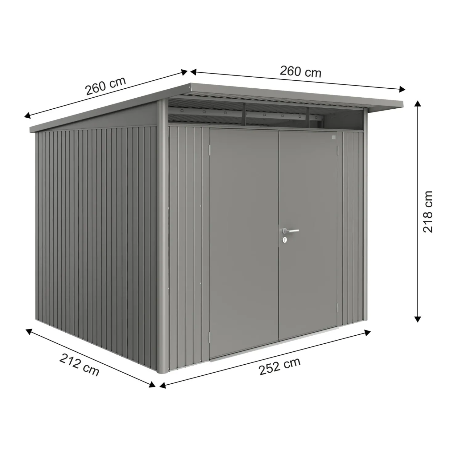 Casetta da giardino Biohort AvantGarde sp 0,5 mm 260x260x218 cm quarzo 2 batt.