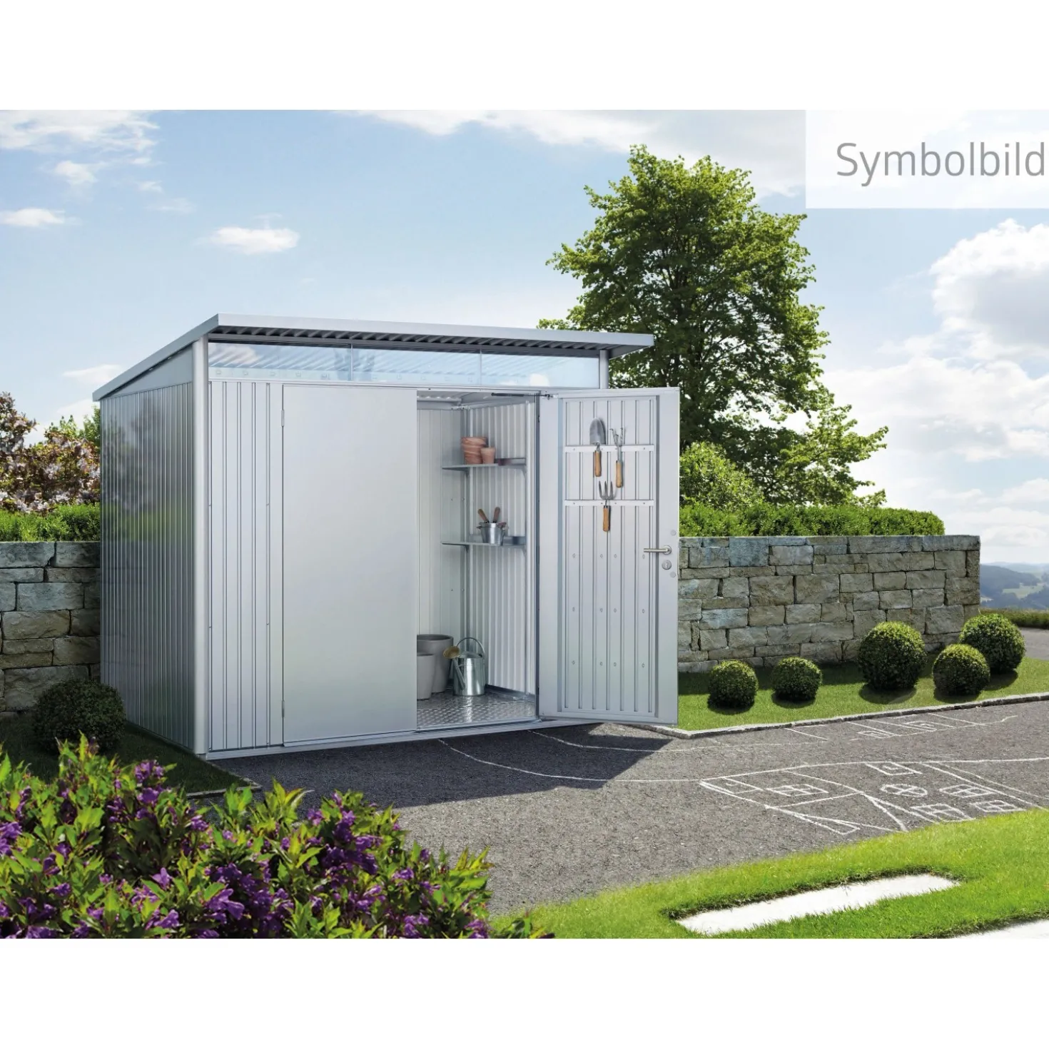 Casetta da giardino Biohort AvantGarde sp 0,5 mm 180x380x222 cm argento 2 batt.