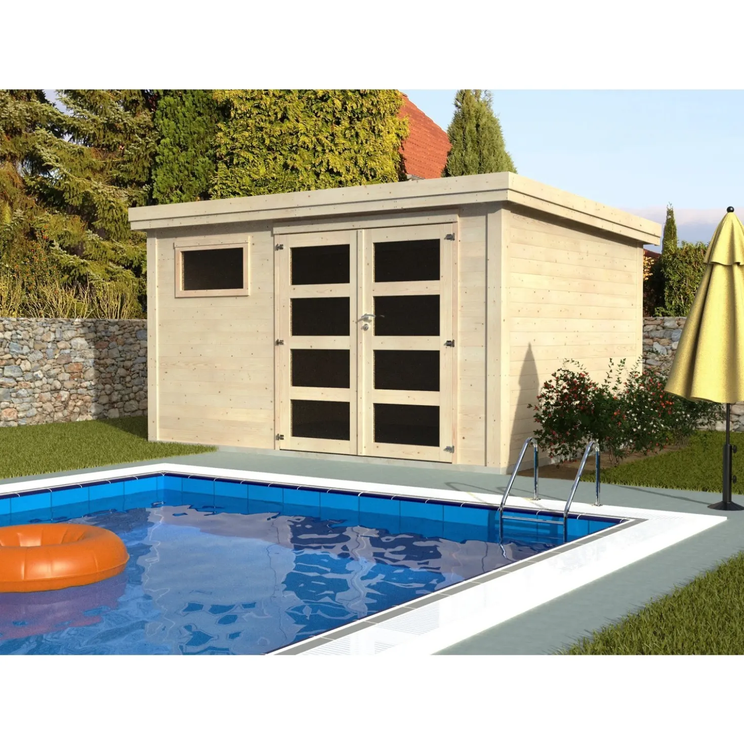 Casetta da giardino in legno Blockhaus Idra sp 28 mm H216xL390xP305 cm