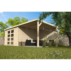 Casetta da giardino in legno Blockhaus Pireo sp 28 mm H204xL593xP333 cm