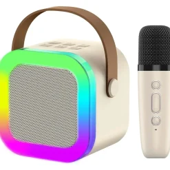 Cassa Bluetooth con luci LED e supporto Micro SD beige