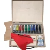 Cassetta in legno con colori a tempera assortiti