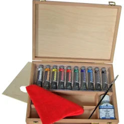 Cassetta in legno con colori acrilici assortiti