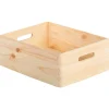 Cassetta in legno di pino massiccio con maniglie 40x30x14 cm beige