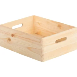 Cassetta in legno di pino massiccio con maniglie 40x30x14 cm beige