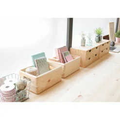 Cassetta in legno di pino massiccio con maniglie 40x30x14 cm beige