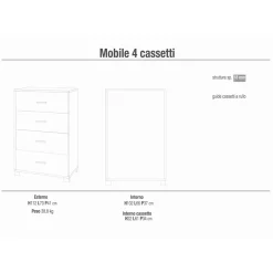 Cassettiera in kit 4 cassetti Sarmog 112x70x41 cm ossido nero/noce