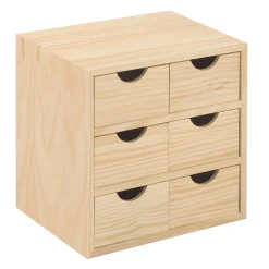 Cassettiera in legno mini 3x2 cassetti impiallacciata pino 28x28x20 cm beige