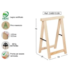 Cavalletto professionale in legno di pino massiccio 75x53x35 cm