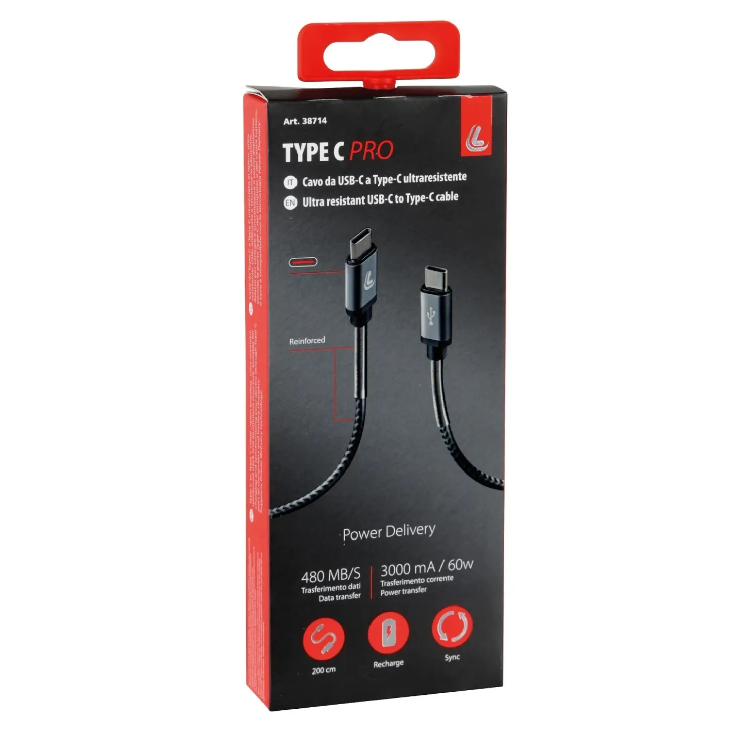 Cavo da Usb Type-C a Type-C ultra resistente 200 cm nero/grigio