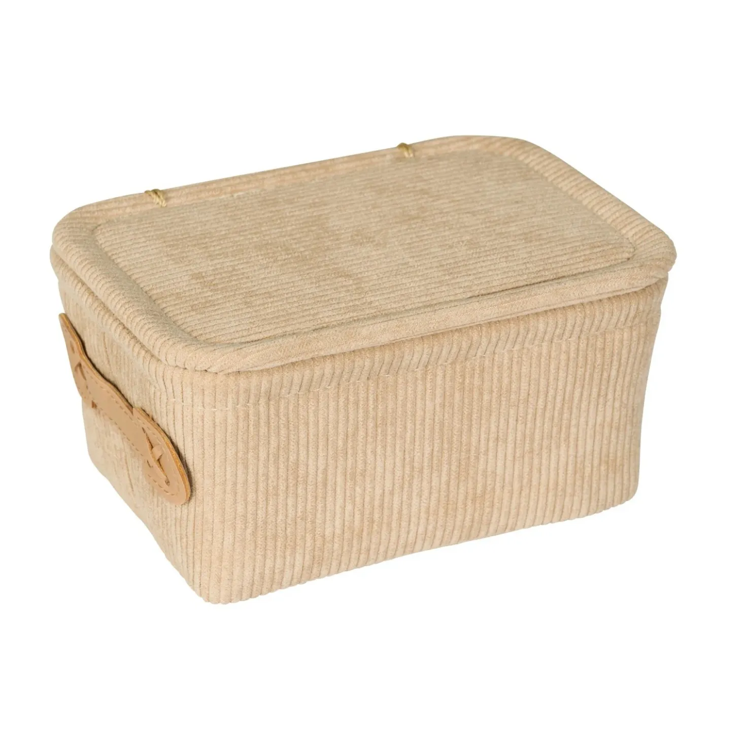 Cestino da bagno Anela in velluto beige con coperchio