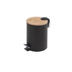Cestino da bagno Kenta in metallo e bambù 3 l nero
