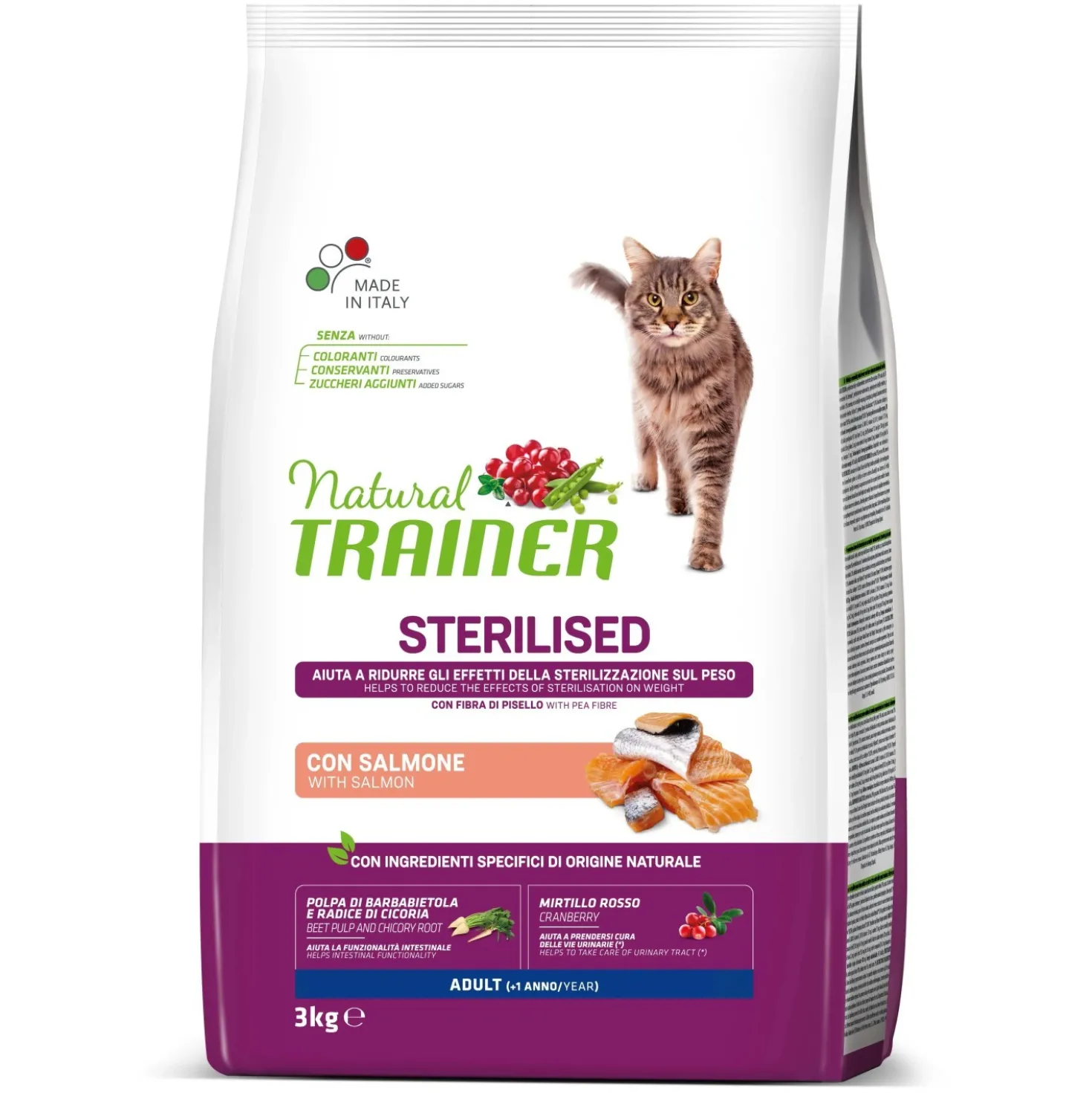 Cibo secco per gatti Natural Trainer salmone&fibra di pisello 3 kg