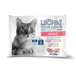 Cibo umido per gatti Monge Lechat Excellence Multipack manzo e salmone 4x100 g