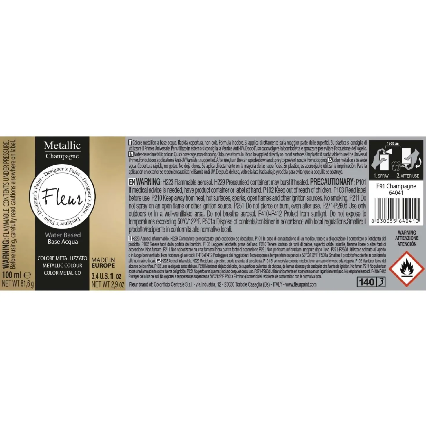 Colore metallizzato spray Fleur F91 Champagne 100 ml