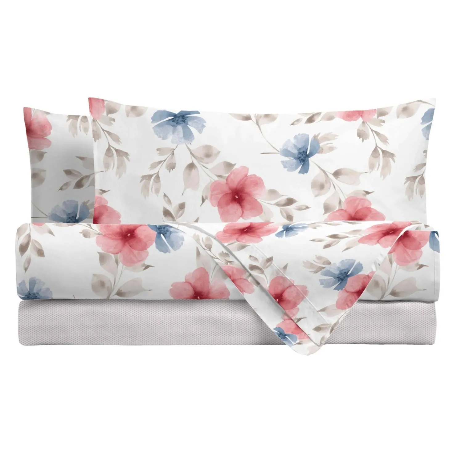 Completo letto matrimoniale stampato floreale beige