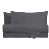 Completo letto matrimoniale grigio scuro tinta unita 100% cotone