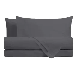 Completo letto matrimoniale grigio scuro tinta unita 100% cotone
