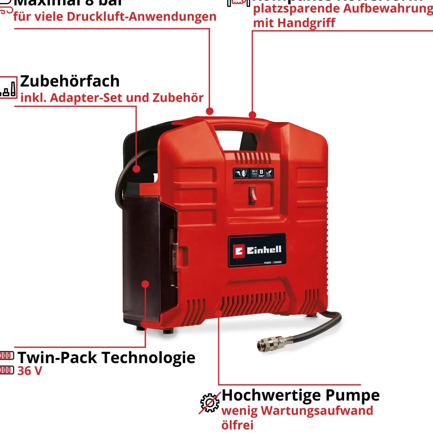 Compressore portatile a batteria Einhell Power X-Change TE-AC 36/8 Li