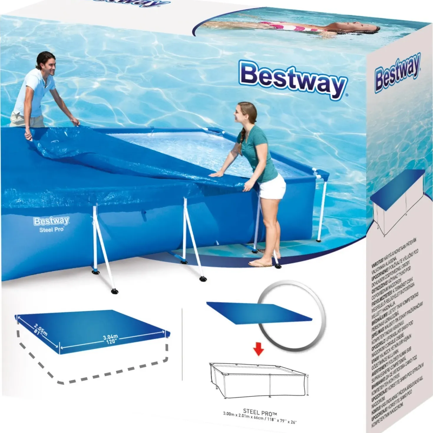 Copertura per piscina Steel Pro Frame in PE rettangolare Bestway 300x201x66 cm b