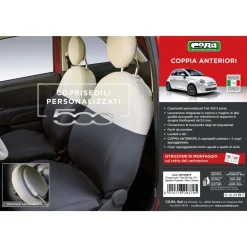 Coprisedili anteriori Fiat 500 07 grigio e panna