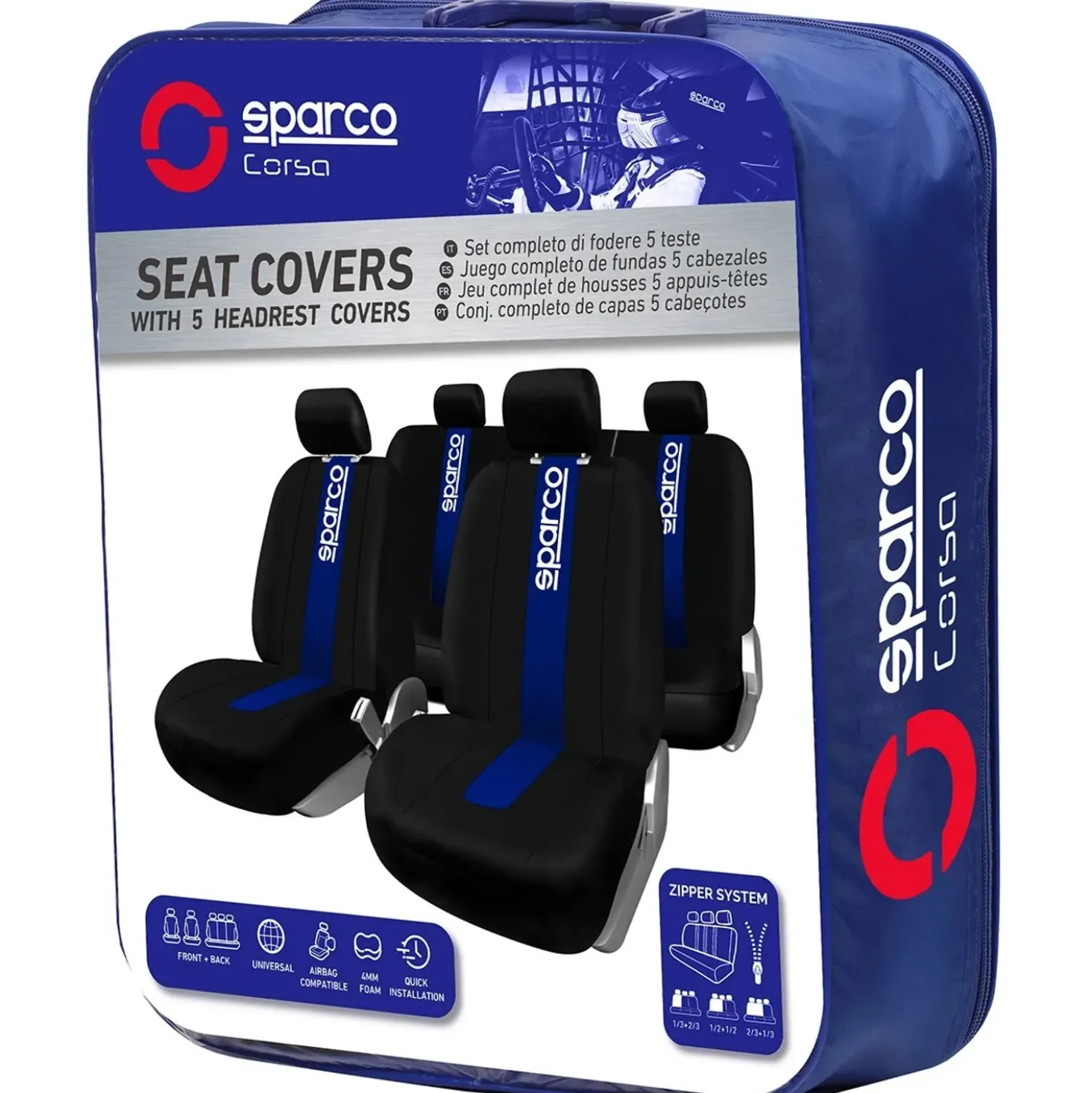 Coprisedili auto ContiClassic set completo 5 teste nero e blu