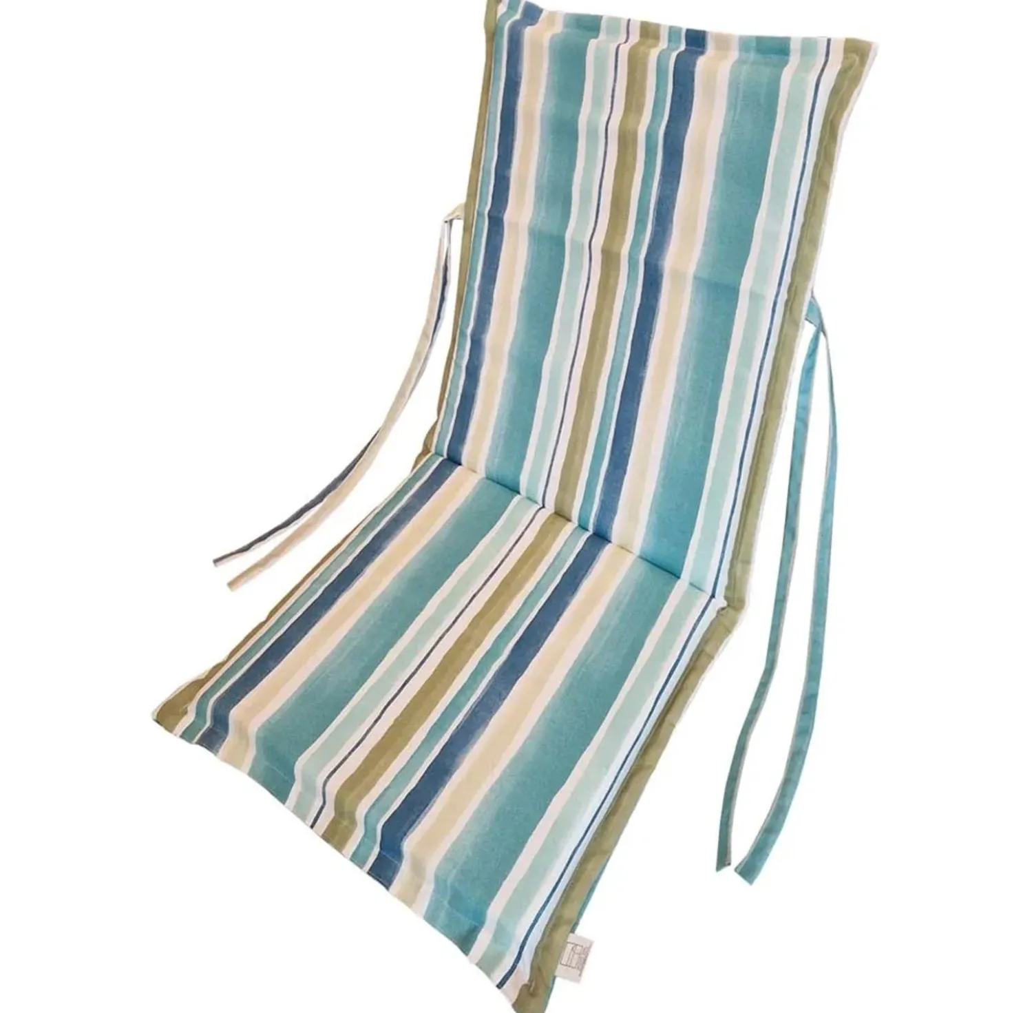 Cuscino per sedia a spalla alta con aletta righe azzurre 112x48 cm