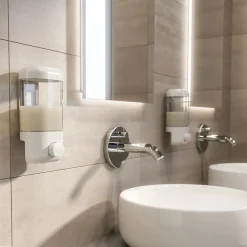 Dispenser sapone/gel igienizzante Push Pro in resina e ABS bianco