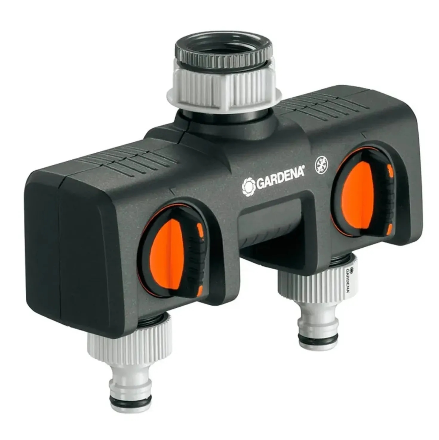 Distributore a 2 vie Gardena per rubinetti da 33.3 mm (G1") e 26,5 mm (G3/4")