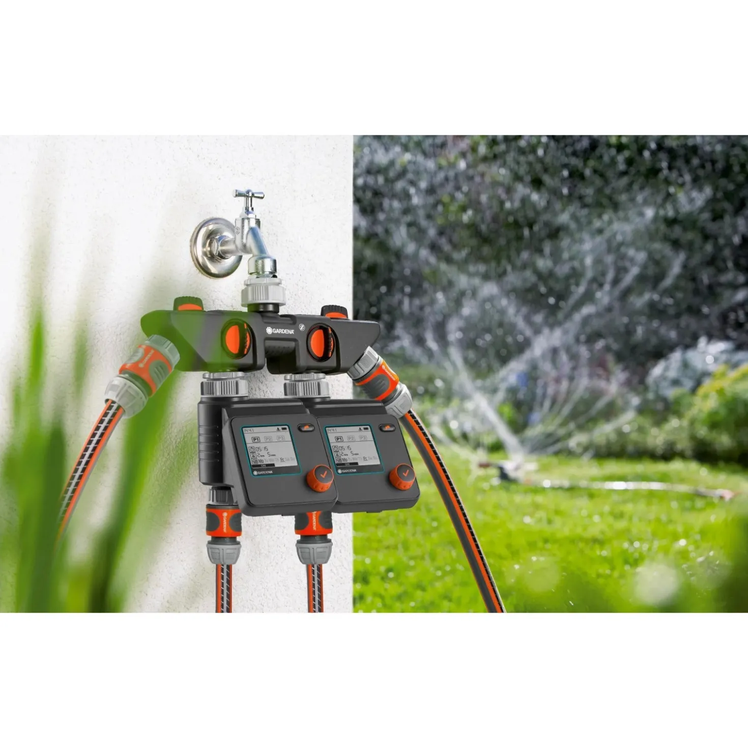 Distributore a 4 vie Gardena per rubinetti da 33.3 mm (G1") e 26,5 mm (G3/4")