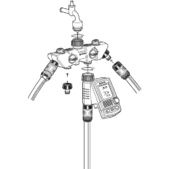 Distributore a 4 vie Gardena per rubinetti da 33.3 mm (G1") e 26,5 mm (G3/4")