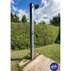 Doccia da giardino solare in PVC nero e argento 20 l con rubinetto lavapiedi