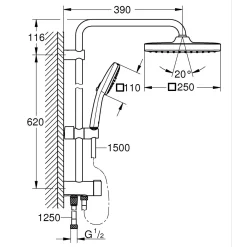 Doccia Grohe Vitalio Start 250 Cube Flex con deviatore