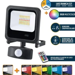 Faro led 20 W luce bianca CCT e RGB multicolor c/telecomando