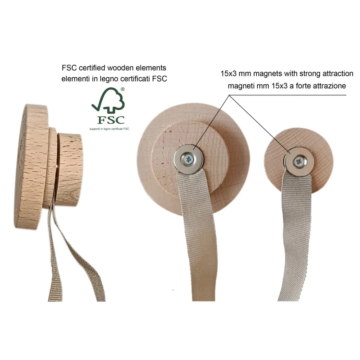 Fermatende calamita Youth Rose legno naturale 6x6x30 cm