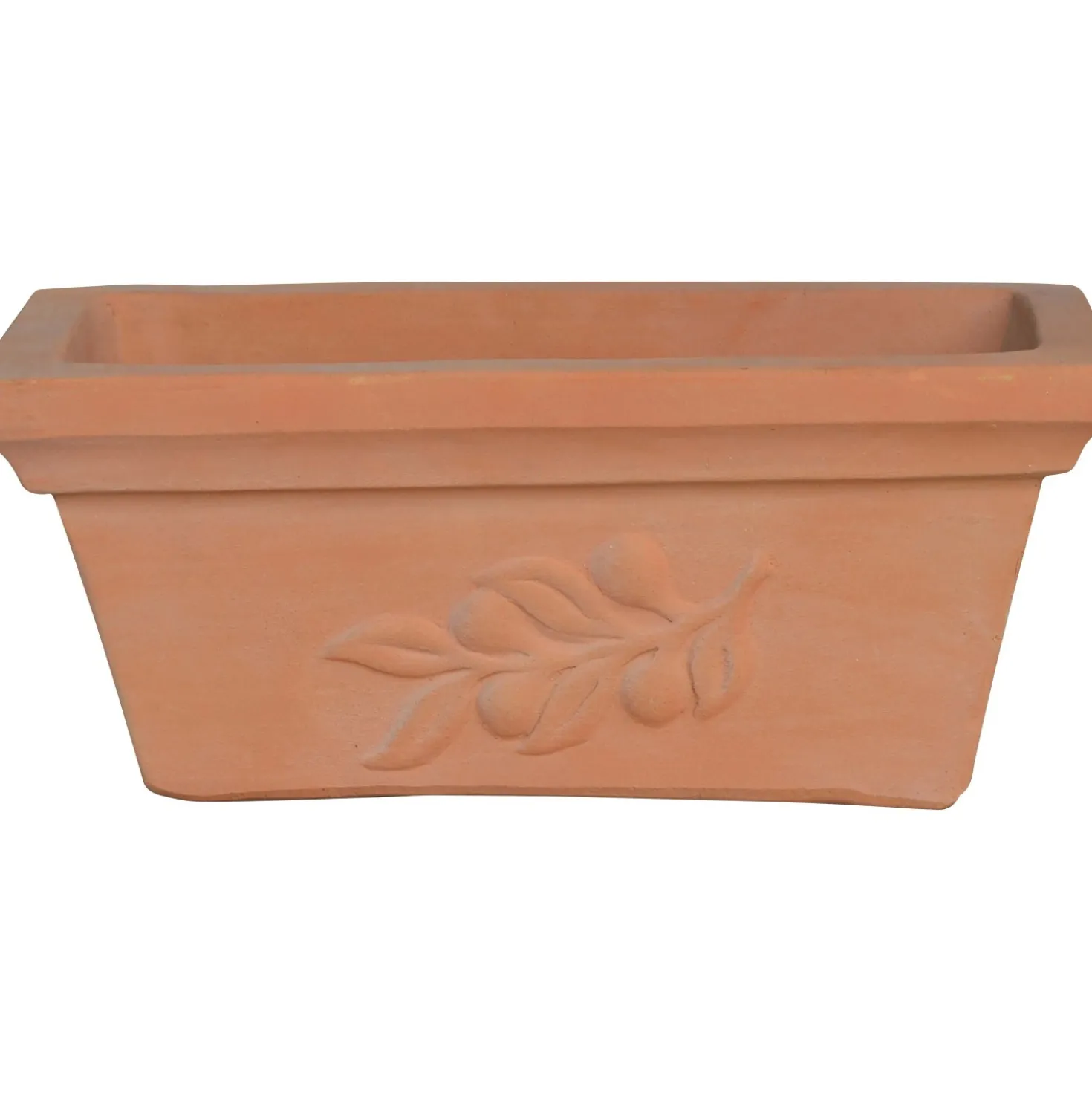 Fioriera con decoro oliva 33x15x14 cm terracotta