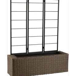 Fioriera da esterno con grigliato in polyrattan antracite 69x21x87 cm