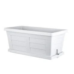 Fioriera da esterno in plastica effetto legno bianco 80x40x34 cm