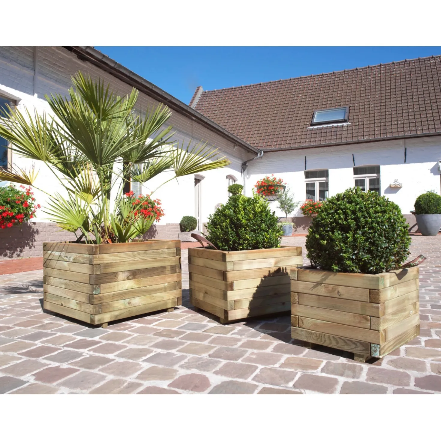 Fioriera in legno naturale quadrata Baroque 40x40x H 33 cm
