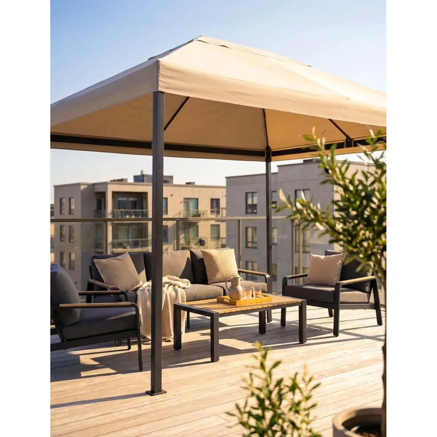 Gazebo in acciaio e poliestere Portsea beige 300x400 cm
