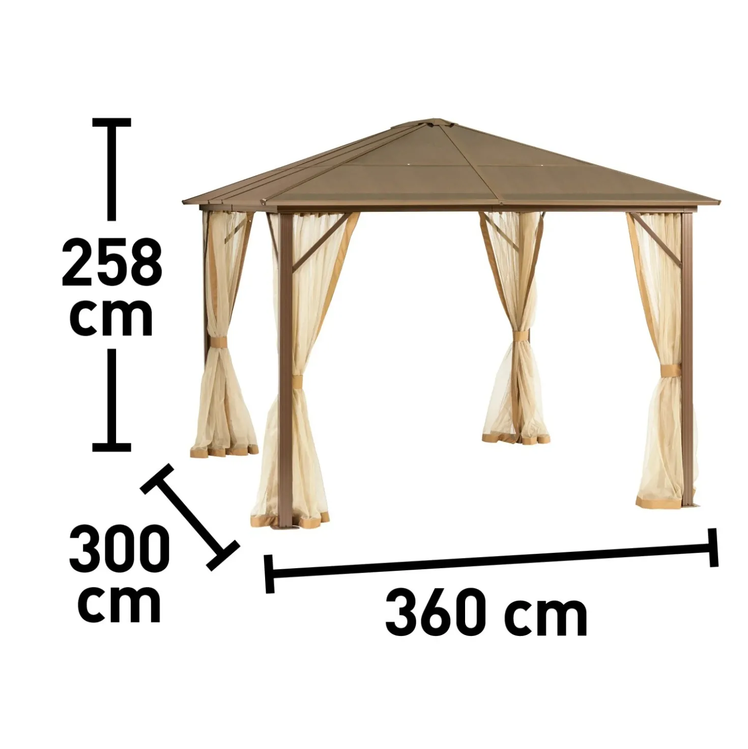 Gazebo in alluminio e policarbonato Casais 360x300x258 cm