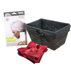 Gift set spa cesto con turbante in microfibra e lavette 26x17x20 cm cherry
