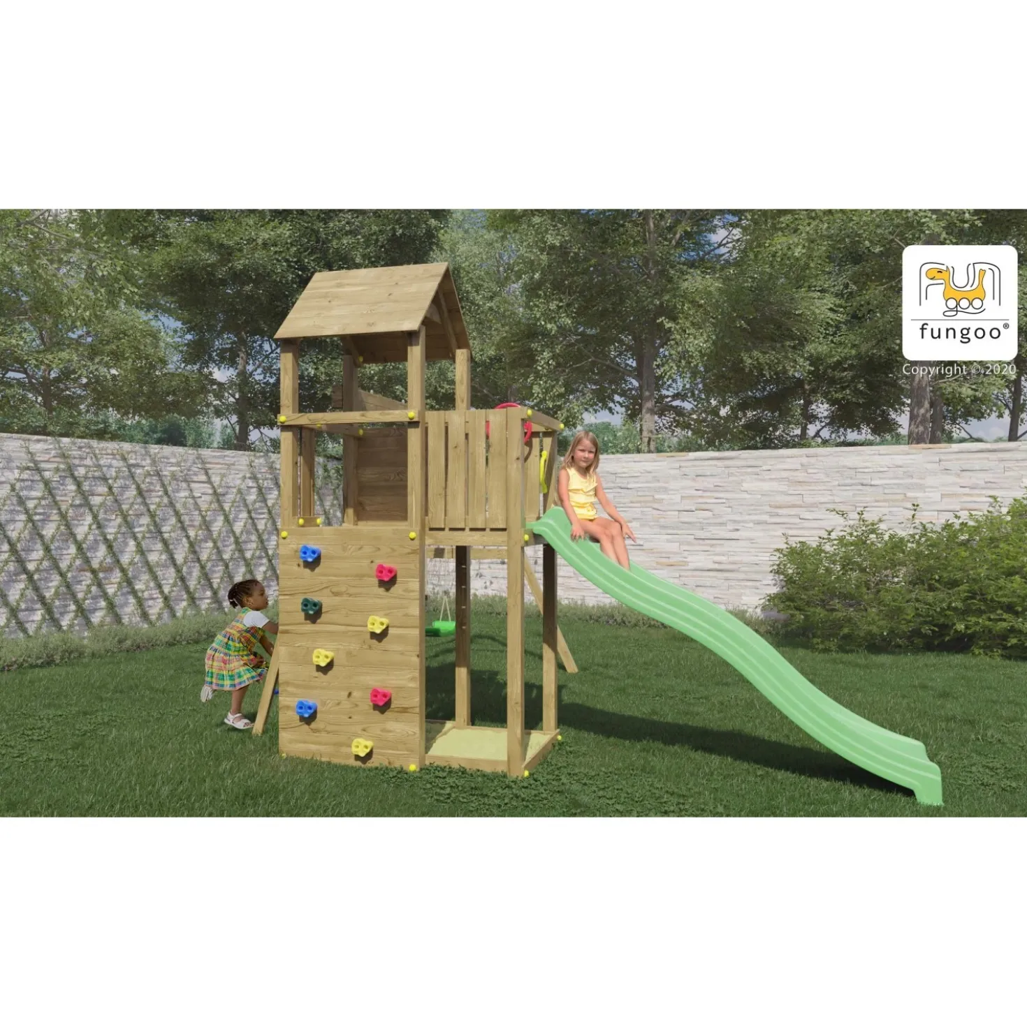 Gioco da giardino Boomer 3 con scivolo e altalene 432x303xh272 cm