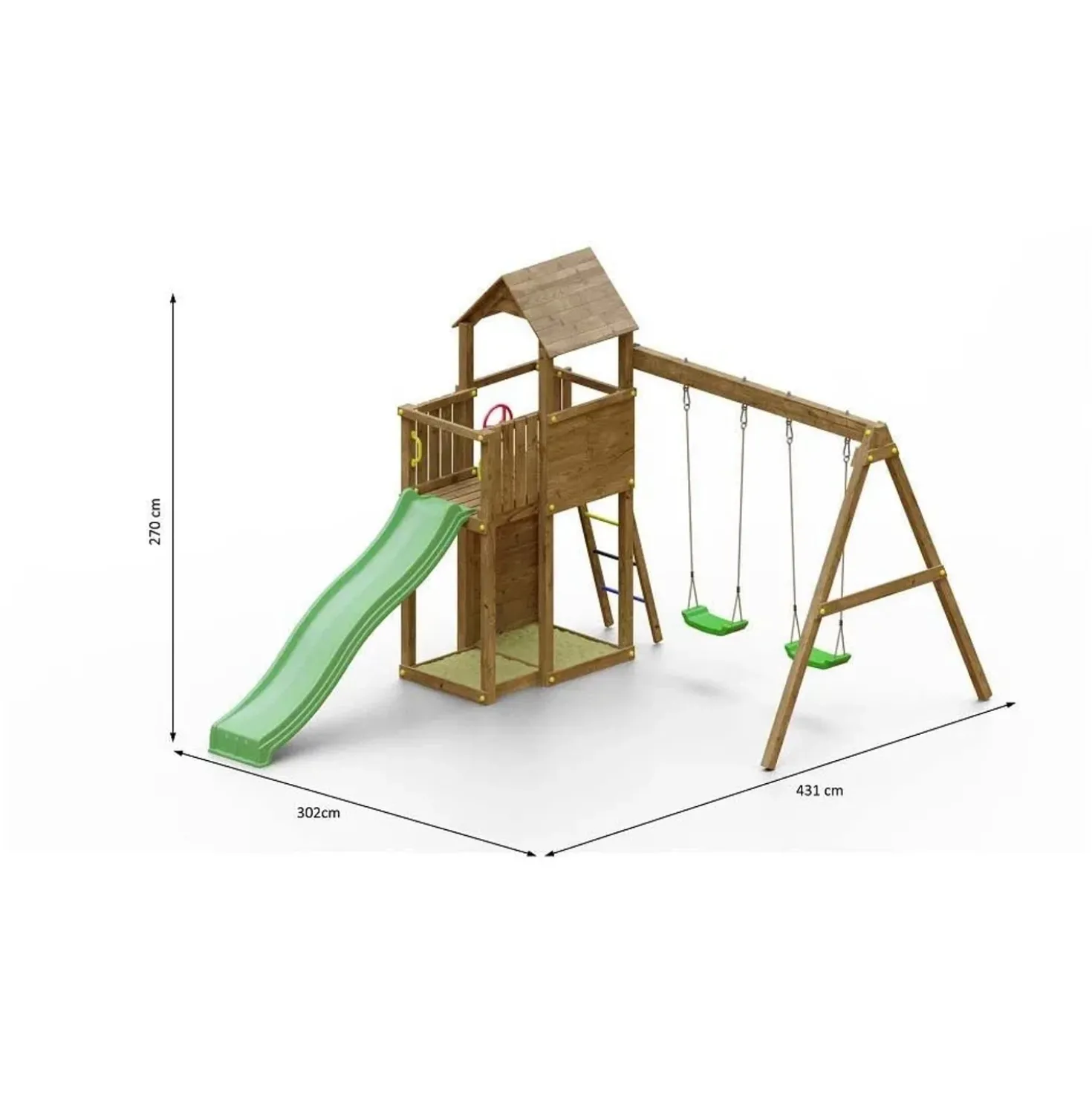 Gioco da giardino Boomer 3 con scivolo e altalene 432x303xh272 cm